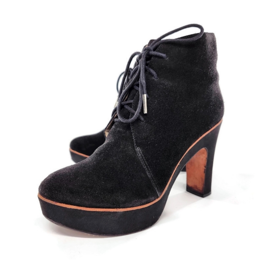 Michael Kors Rosalyn Black Suede Lace-Up High-Heel Platform Ankle Boots